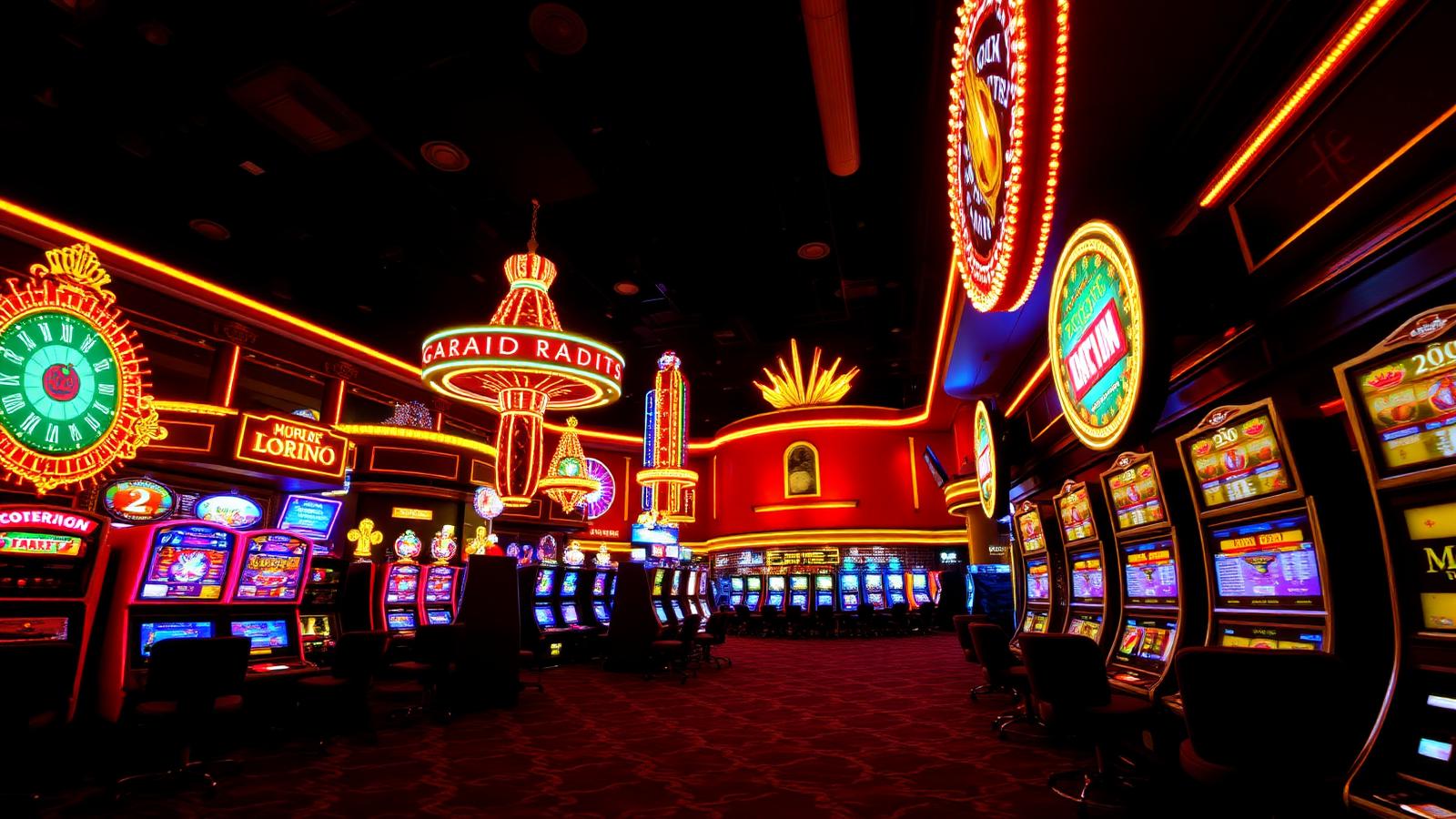 Sfeervol casino interieur met neonlichten